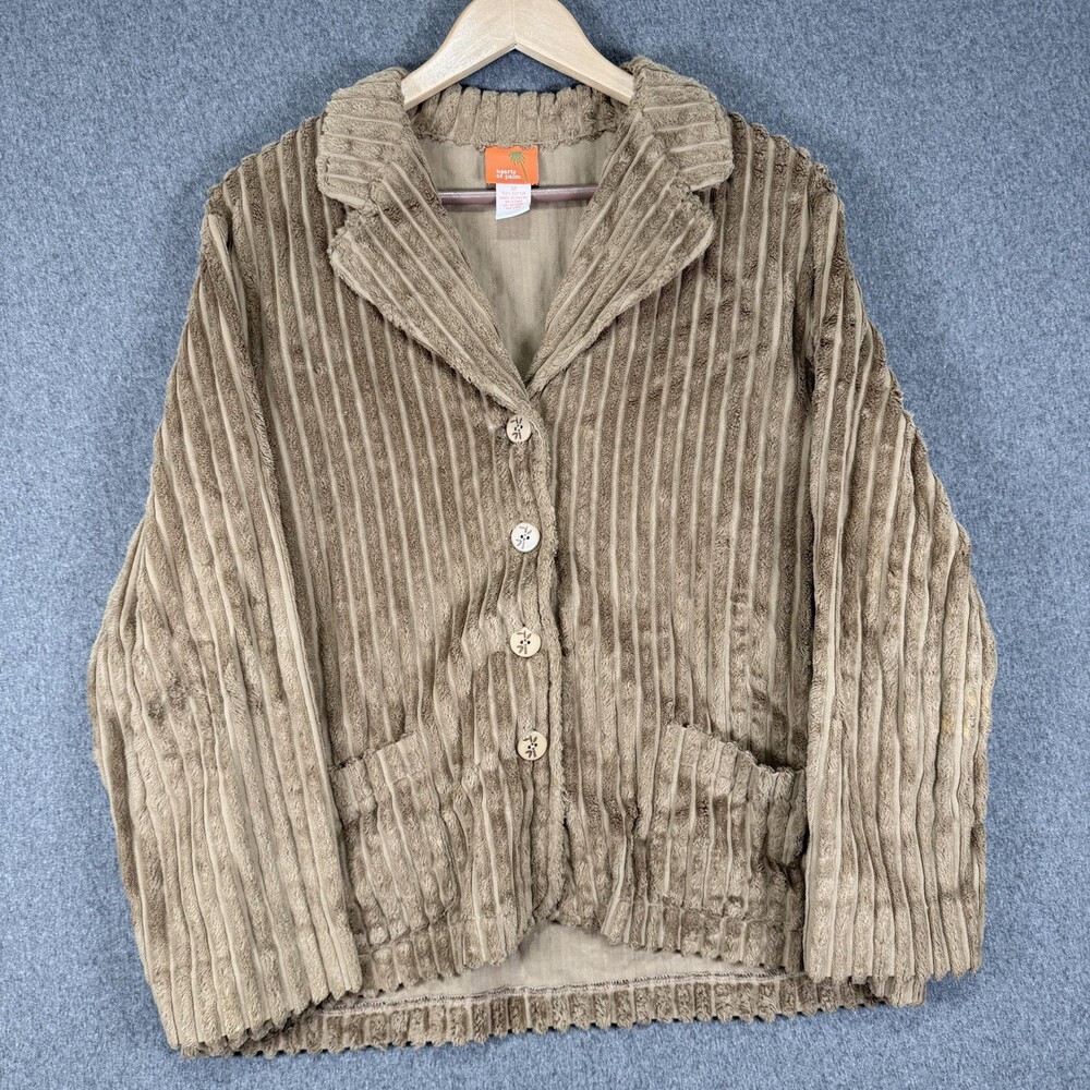 Hearts of Palm Jacket Womens 12 Taupe Ribbed Chenille Cotton Button Front READ